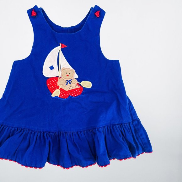 Vintage Blue Textured Novelty Bear on a Boat Ruffle Dress - 4T - Picture 1 of 7